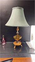 Vintage Wood & Amber Glass Lamp 31" High