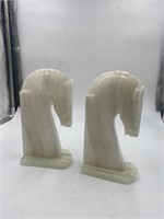 pair of MCM carved onyx horses head bookends