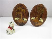 Vntg Inlaid Elephant Wood Plaques & More!