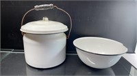 Vintage Enamel Cooking Pot & Bowl