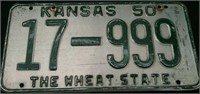1950 Kansas License Plate, Approx. 6"×12"