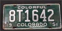 1951 Colorado License Plate 12 1/2" x 5 1/2"