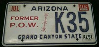Arizona Former P.O.W License Plate, Approx. 6
