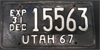 1967 Utah License Plate 12" x 6"