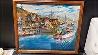 Large Framed Jigsaw Puzzle Fishing Boat And Villag