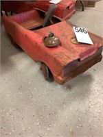Vintage metal fire chief pedal car as found