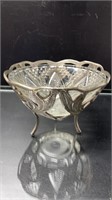 Glass Bowl In Footed Metal Stand Marked FNG Indone