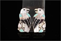 Sterling Silver Paua Turquoise Onyx Eagle Earrings