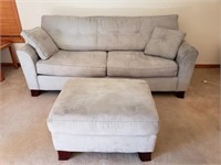 Light Blue Suede Sofa with Ottoman