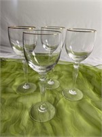 Set of Four Waterford Gold Rim Glasses