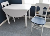 White drop-leaf table & 2 chairs