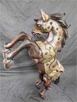 Large hand carved horse sculpture with metal &