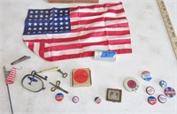 Political buttons, keys, flags