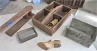 Wood carpenter box, tin, iron board