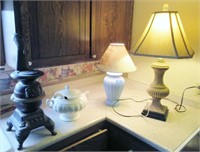 Lamps, soup terrine, decorative stove