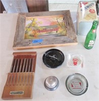 Knife set, ash trays, picture, misc.