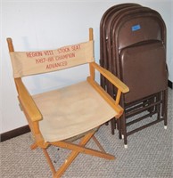 4 folding chairs, director chair