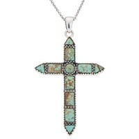 Sterling #8 MineTurquoise Cross Pendant w/chain