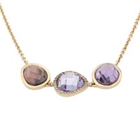14K Gold over Silver 3 Stone Halo Necklace