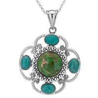 Sterling Multi Turquoise Textured Pendant w/Chain