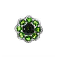 Silver 2.59ctw Chrome Diopside Flower Ring-SZ 7