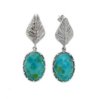 Sterling Silver Turquoise Leaf Drop Earrings