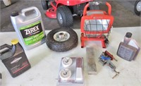 Shop light, tire, small vice, misc.