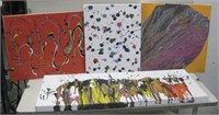 Four Paintings On Canvas Largest 40"x 16"