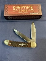 Roughrider gunstock, bone pocket knife