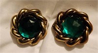 Green stone gold rope wrap earrings