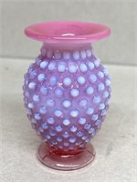 Cranberry and white hobnob vase