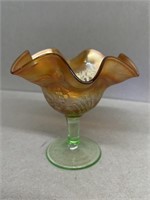 Carnival and uranium glass candy dish