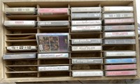Music Cassette Tapes and Wood Storage Case