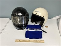 2 Snowmobile Helmets & Vintage Goodyear Scarf