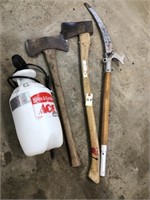 2 AXES , SNAP CUT TREE SAW  ,SPRAYER LOT