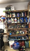 SHELF LOT  GAS CANS, NUTS BOLTS, ASSORTMENT LOT