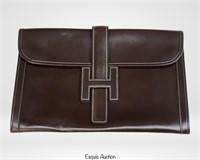 Hermes Brown Soft Leather Jige Clutch/ Bag
