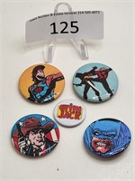 Set of 5 Comic Book Character Buttons