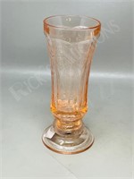 pink depression glass candle holder- 8.5" tall