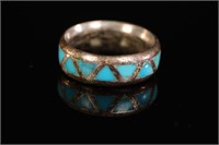 Men's Sterling Silver Turquoise Band Ring sz12