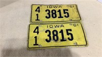 1961 Iowa license plates