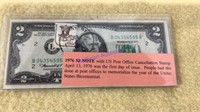 1976 $2.00 bill w/ stamp & post mark