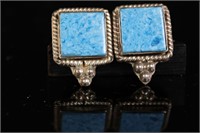 Sterling Silver Pierced Earrings Blue Stones