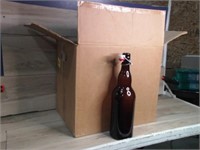 12 BEER BOTTLES W/ CORKED TOPS, MISC SIZES