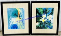 Pair of Watercolor Fish & Flower Prints (22 x 17)