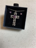 Necklace with cross pendant and earrings