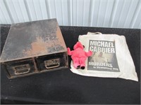vintage card file, bag and bear