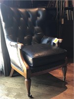 CENTURY HICKORY, NC LEATHER TUFTED CHAIR
