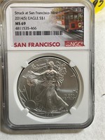 2014S MS69 silver eagle dollar