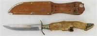 Vintage Unsco Deer Hoof Handle Knife with Leather